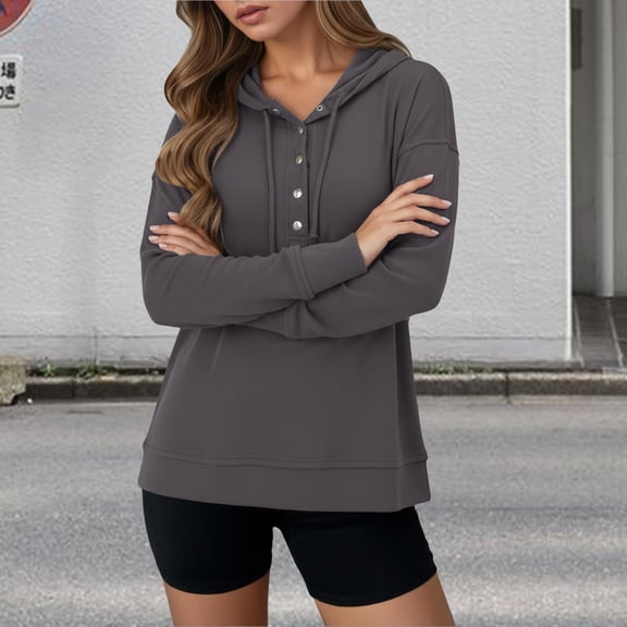 Endives Womens Oversized Hoodies Knit Textured Long Sleeve Button Down V Neck Sweatshirt Casual Pullover Tops Fall Winter