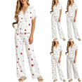 thumbnail image 1 of Endives Womens Pajama Sets Home Clothes Cherry Printed Embroidered Lace Short Sleeve Tshirt and Pants Pajama Set Two Piece Set Matching Sets Women Clothing, 1 of 4