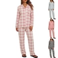 thumbnail image 1 of Endives Womens Pajama Sets Plaid Lapel Button Down Long Sleeve Shirt and Pants Casual Two Piece Pajamas Set Home Lounge Sets Soft Pjs Matching Sets Women Clothing, 1 of 6