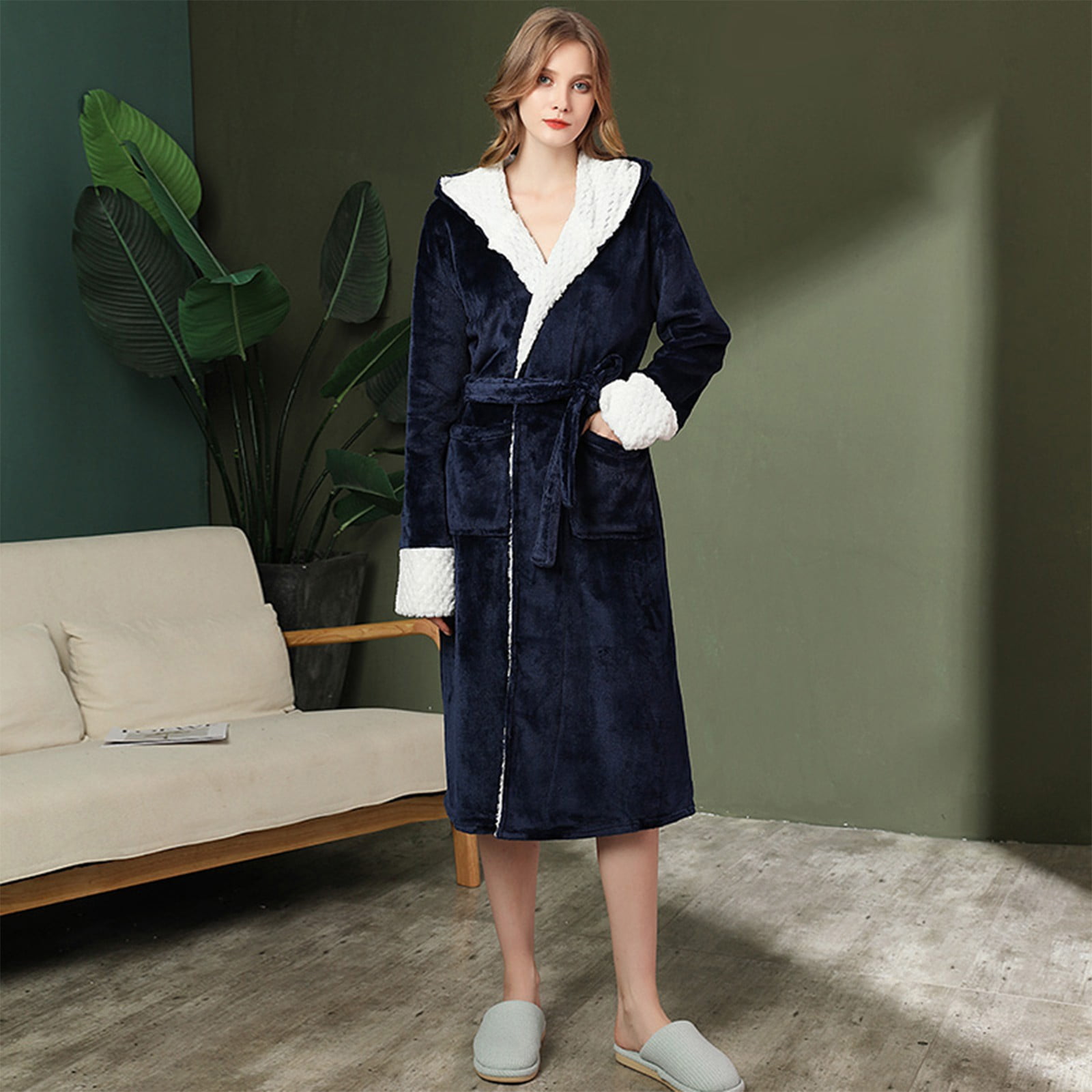 Endives Womens Robe Fleece Fuzzy Soft Warm Bathrobe With Hood For Bath Spa Shower House Plush ...