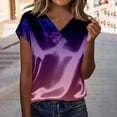 thumbnail image 1 of Endives Womens Satin T-shirt Short Sleeve Blouse V Neck Shirts Womens Top Summer Outfits S-3XL, 1 of 6