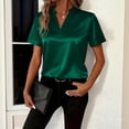 thumbnail image 1 of Endives Womens Satin T-shirt V Neck Short Sleeve T Shirt Elegant Blouse Womens Top Summer Outfits Green, 1 of 7