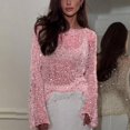thumbnail image 1 of Endives Womens Sequin Crochet Top Boat Neck Knit Tops Summer Mesh Swimsuit Cover Up Long Sleeve Sweaters Coverup Pullover Top Beach Wear Night Out Clubwear Pink XXL, 1 of 4