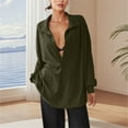 thumbnail image 1 of Endives Womens Shirts Deep V Neck Cut Tops Fall Winter Long Sleeve T Shirts Solid Color Ribbed Knit Blouse, 1 of 7