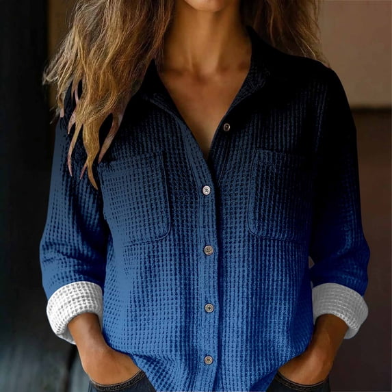 Endives Womens Shirts Gradient Color Casual Long Sleeve Button Down Blouse Shirt Womens Tops Spring Outfit
