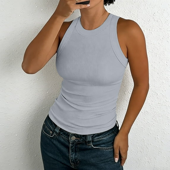 Endives Womens Sleeveless Tank Top Casual Ribbed Racerback Basic Top Thick Strap Shirts Tunic Tops
