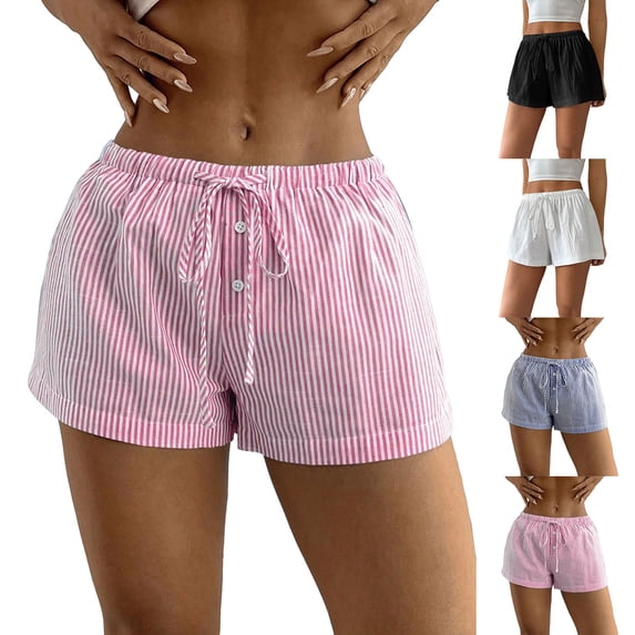 Endives Womens Striped Short Elastic Tie Casual Shorts Loose Fitness Slacks Beach Short Summer