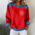 thumbnail image 1 of Endives Womens Sweatshirt Crown Shirt Long Sleeve Blouse Casual Lapel Denim Stitching Pullover Sweatshirt, 1 of 4