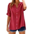 thumbnail image 1 of Endives Womens Tops V Neck Button Down Open Front Short Sleeve Tshirts Business Casual Basic Tee Loose Fit Shirts for Women, 1 of 3