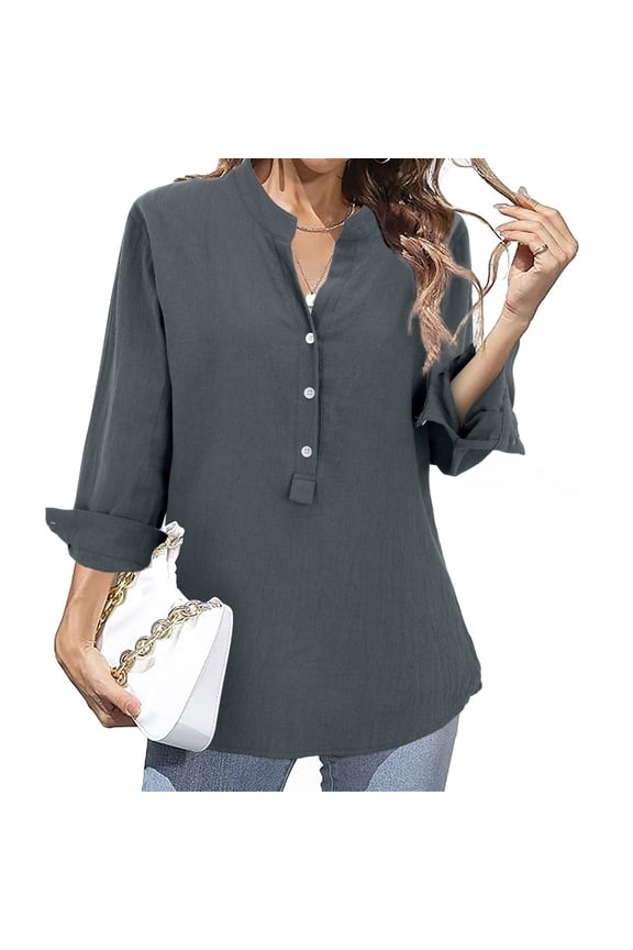 Endives Womens Tops V Neck Button Down Open Front Short Sleeve Tshirts Business Casual Basic Tee Loose Fit