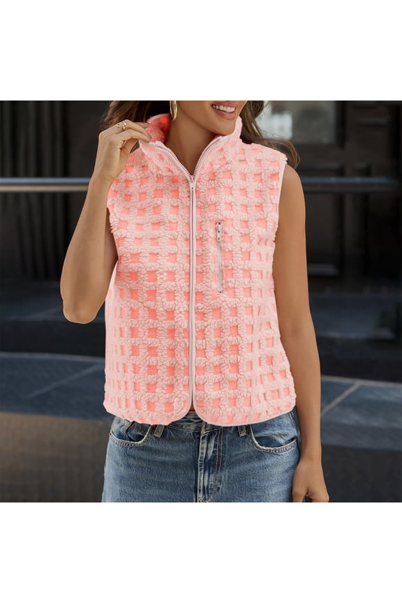 Womens Vest Tops Fleece Fuzzy Zip Up Sleeveless Casual 2025 Winter Warm Outwear Coat