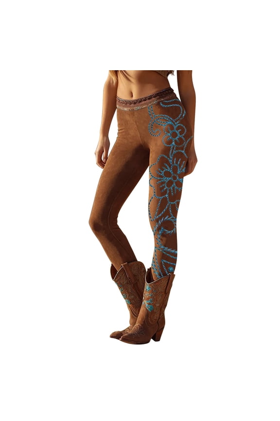 Womens Western Cowboy Style Legging Casual Daily Travel Hiking Leggings Yoga Pants Fall Trendy
