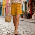 thumbnail image 1 of Endives Womens Wide Leg Short Pants Elastic Waist Loose Cuffed Shorts Casual Short with Pockets M-4XL Yellow, 1 of 5