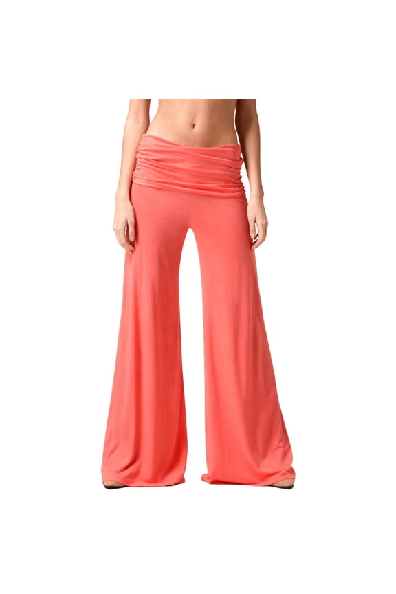 Womens Yoga Wide Leg Pants Coral Solid Color Loose Fitniss Pants With Ruched Waist For Yoga Sports Everyday Orange