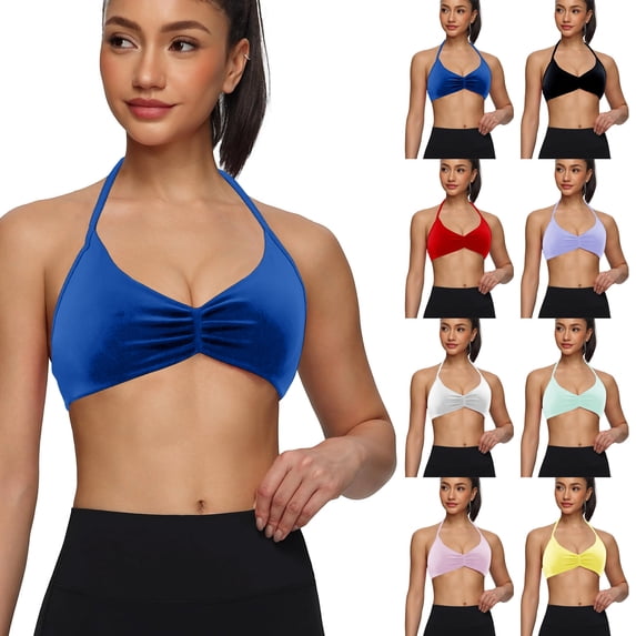 Endives Yoga Sport Bras Strappy Sports Bras Open Back Deep V Bras Casual Bralette Yoga Crop Top With Removable Cups Sports Bras for Women High Support