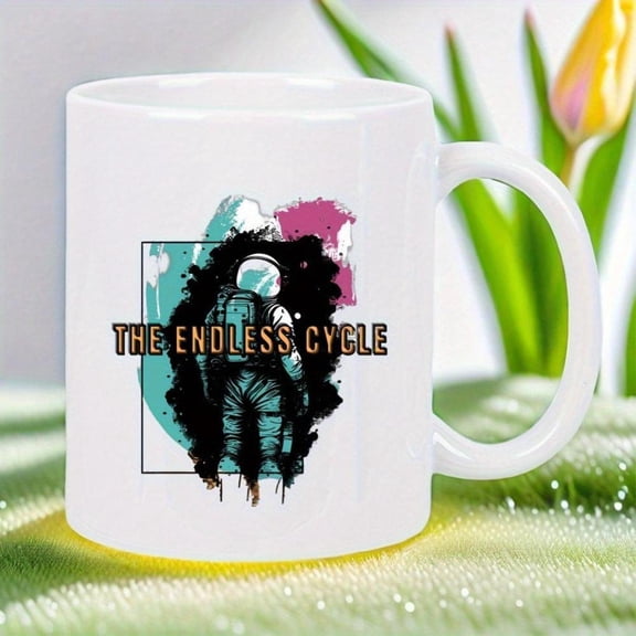 Endless Cycle Astronaut Mug White Ceramic Coffee Cup with Telescope like Astronaut Design Space Themed Office Home Decor Christmas 4th of July Astronaut Lovers Hand Wash Only