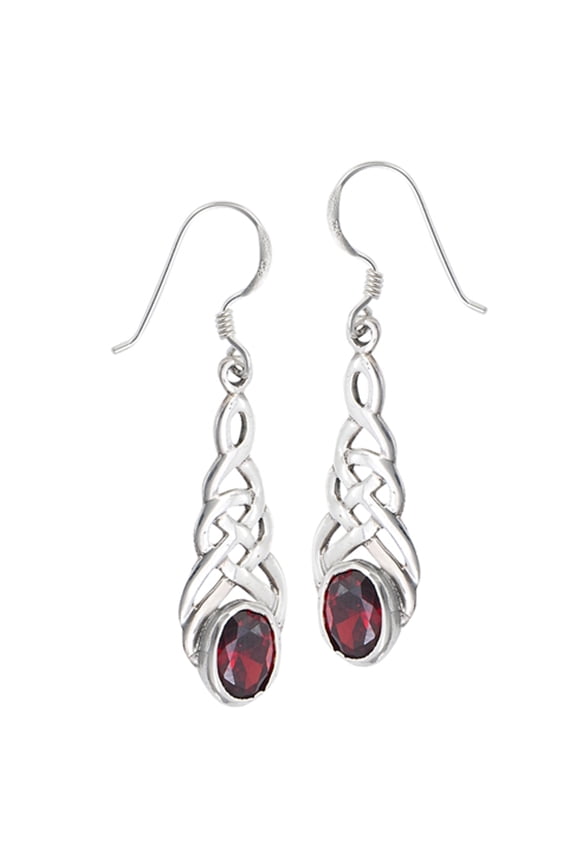 Endless Drop Dangle Celtic Knot Interwoven Simulated Garnet .925 Sterling Silver Earrings Jewelry Female