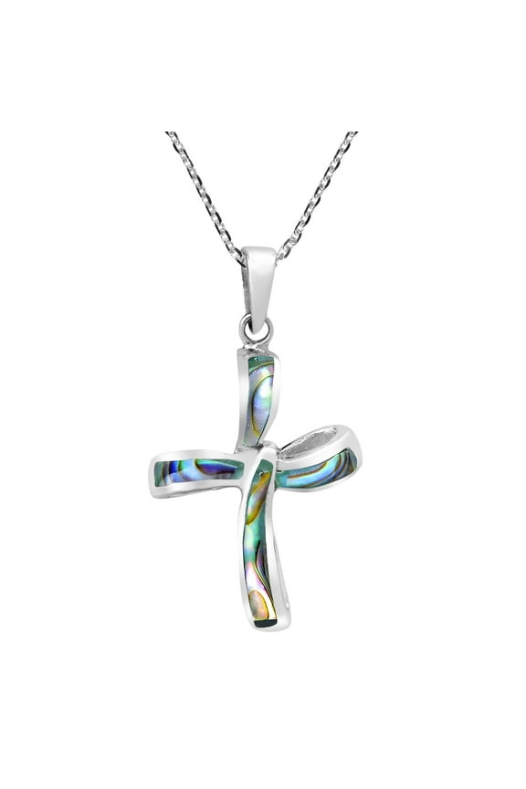 Endless Faith Infinity Cross with Abalone Shell Inlay Sterling Silver Necklace