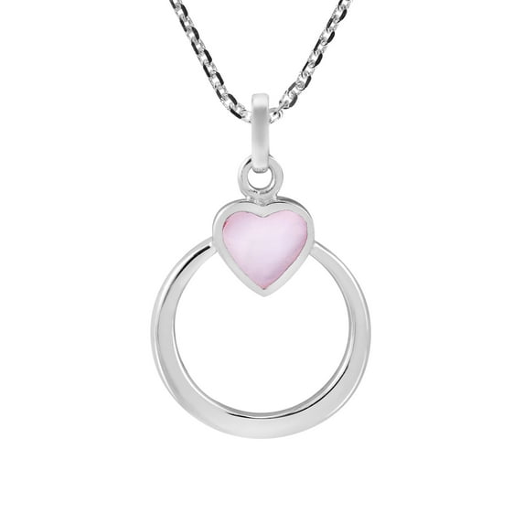 Endless Halo Heart Pink Mother of Pearl Inlay Sterling Silver Pendant Necklace