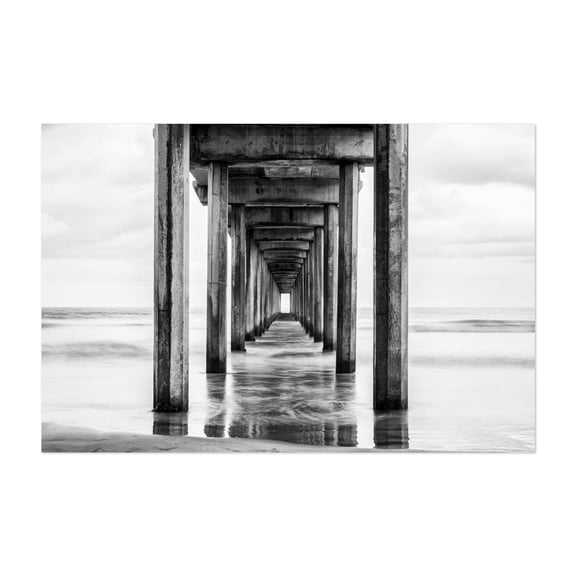 Endless Horizons - Photography Black and White Architecture Minimalist Seascape Abstract Ocean Boardwalk Unframed Wall Art Print 12 x 18 inches