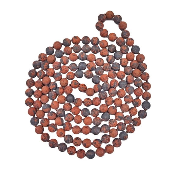 Endless Infinity Matte Finish Mahogany Obsidian Beaded Long Endless Infinity Mala Style Necklace, 60 Inches Long