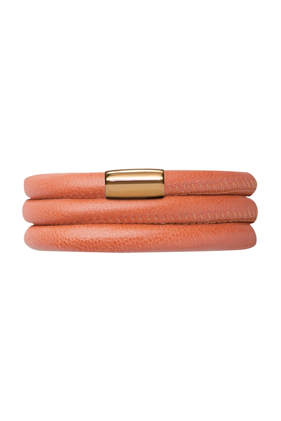 Coral Leather 63cm/8.5inch Triple Leather Bracelet Gold-Tone Finish