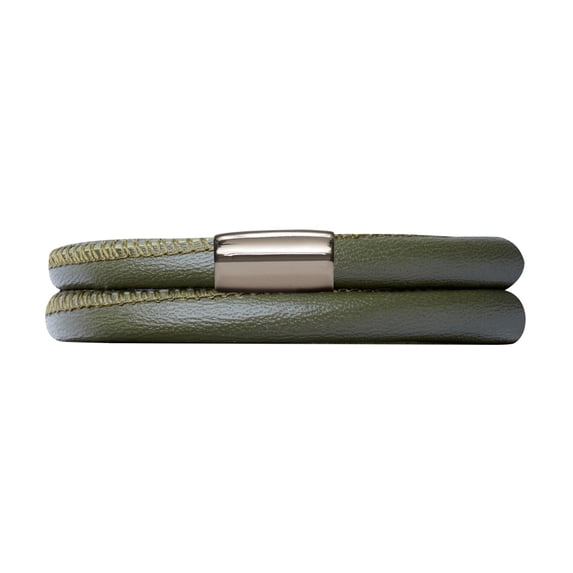 Endless Jewelry Green Leather 40cm/8.0inch Double Leather Bracelet Steel Finish