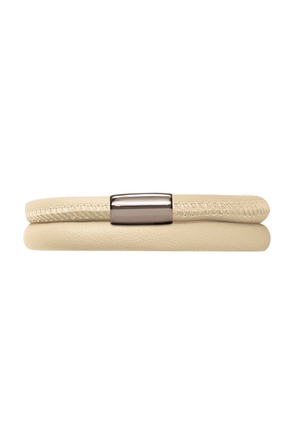 Nude Leather 42cm/8.5inch Double Leather Bracelet Steel Finish