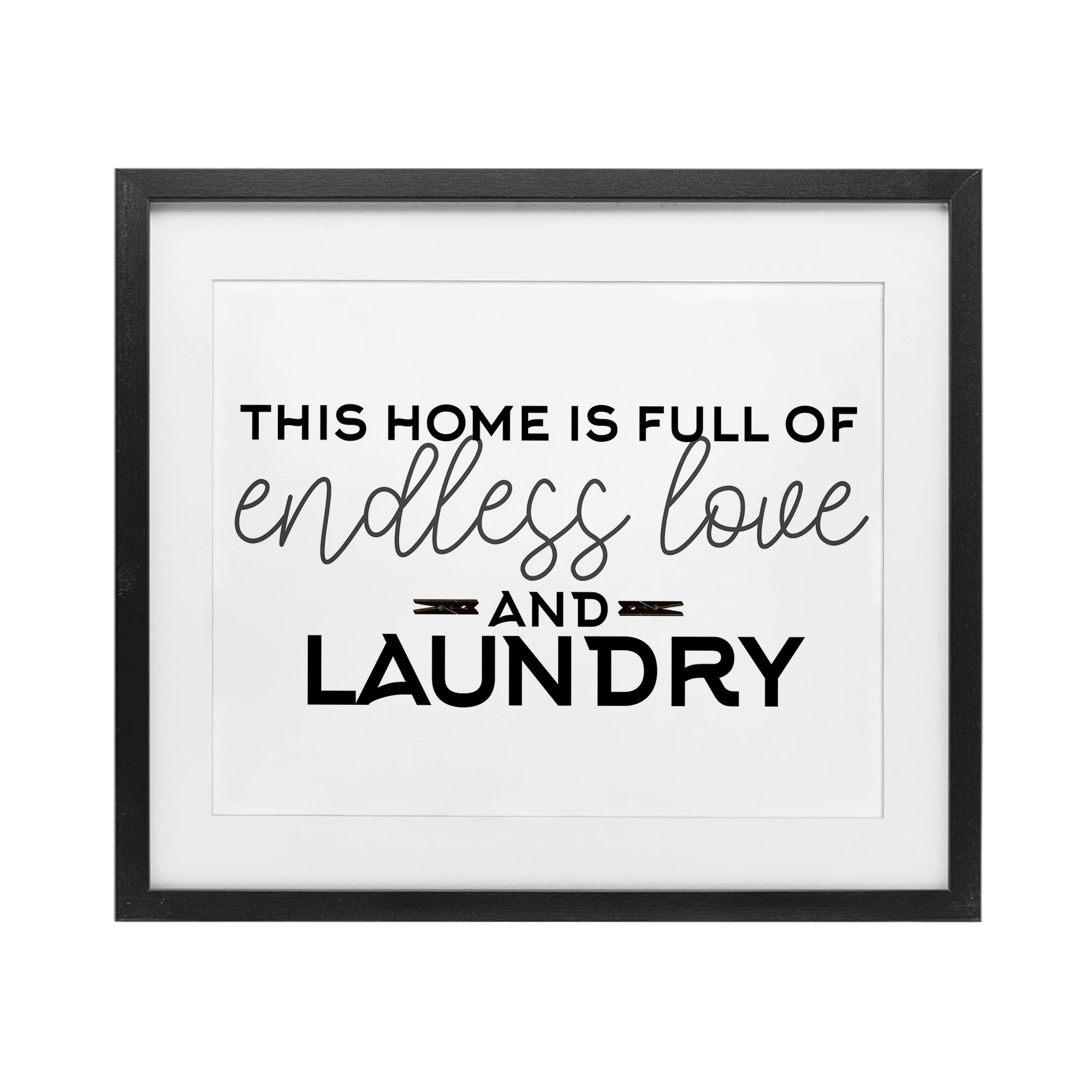 Endless Love & Laundry Minimal Black Framed Print Under Glass, design by Kim Allen
