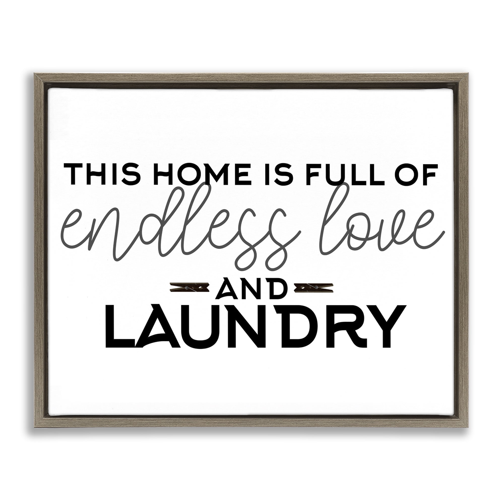 Endless Love & Laundry Minimal Brown Framed Floater Canvas Wall Art, design by Kim Allen