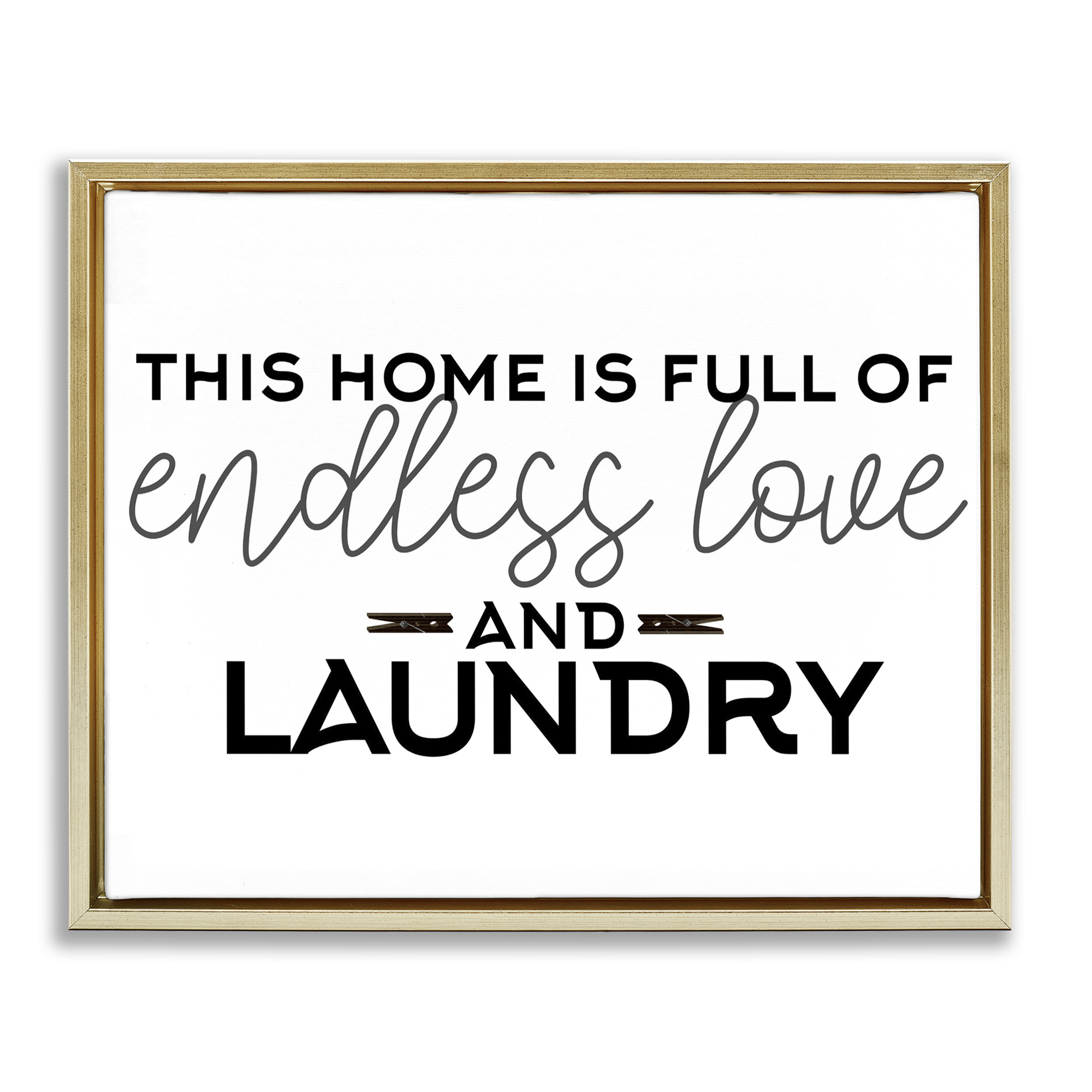 Endless Love & Laundry Minimal Gold Framed Floater Canvas Wall Art, design by Kim Allen