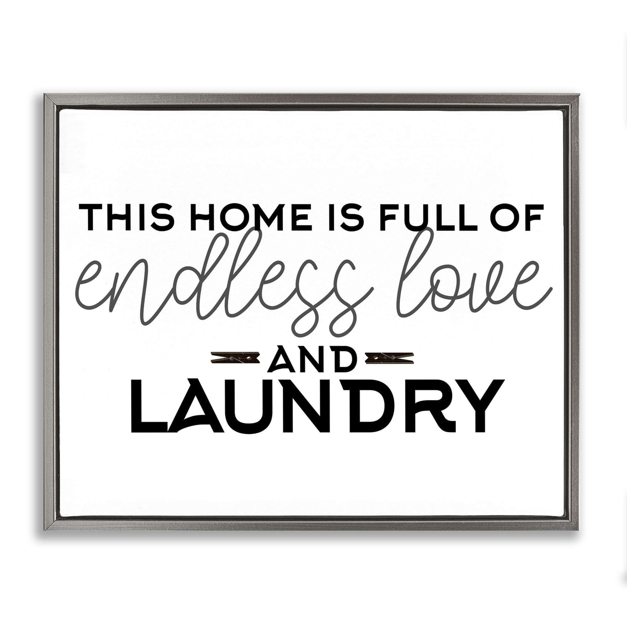 Endless Love & Laundry Minimal Gray Framed Floater Canvas Wall Art, design by Kim Allen