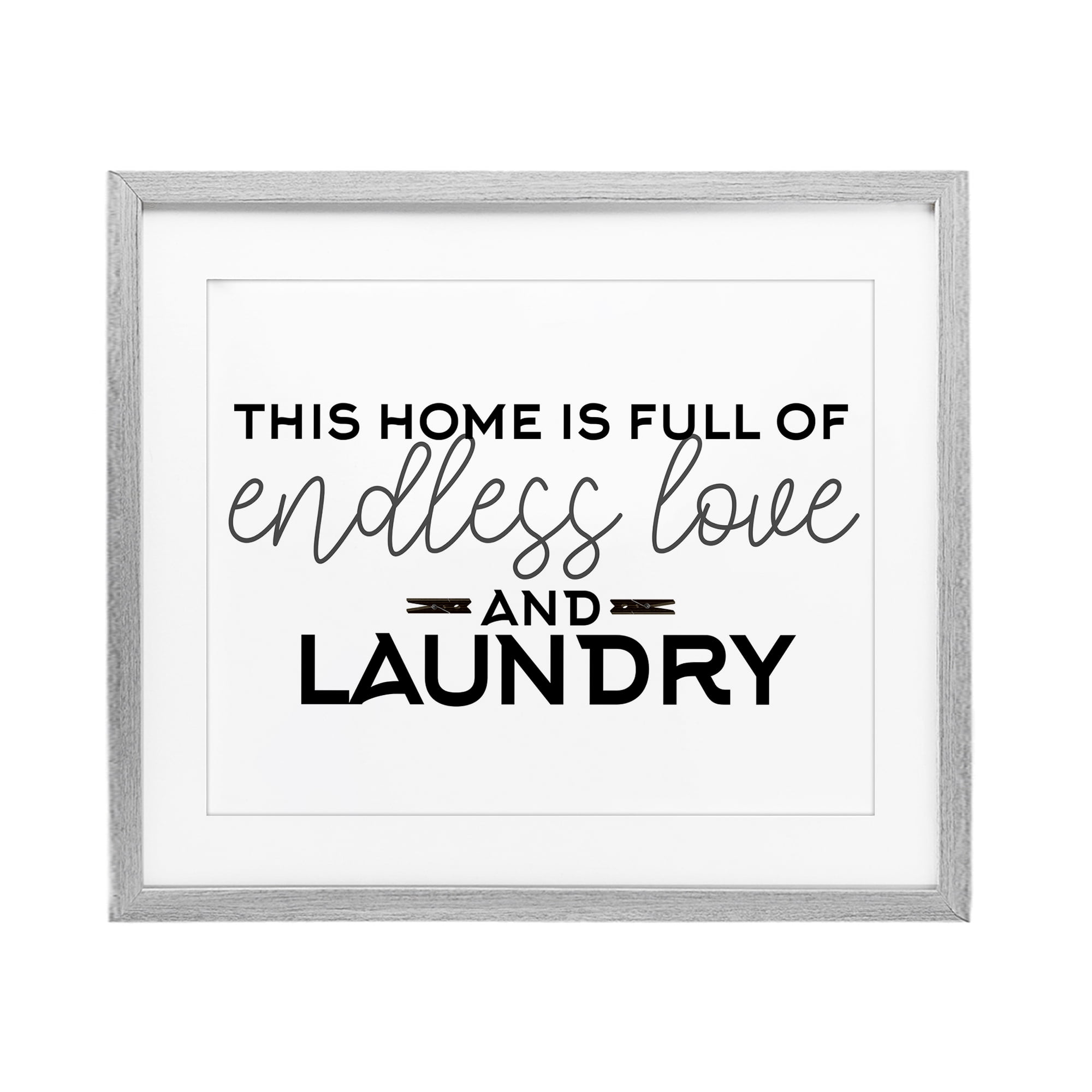 Endless Love & Laundry Minimal Gray Framed Print Under Glass, design by Kim Allen