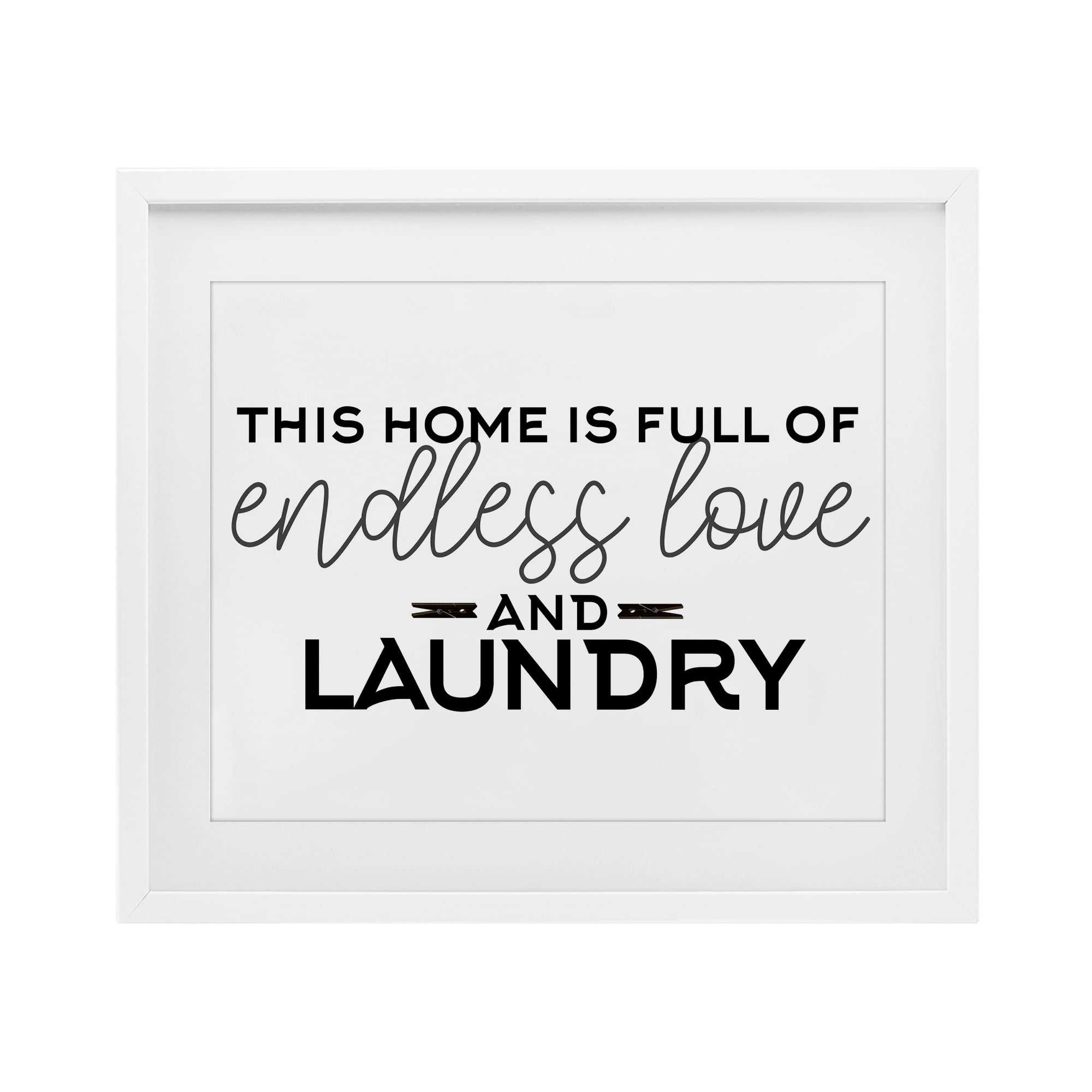 Endless Love & Laundry Minimal White Framed Print Under Glass, design by Kim Allen