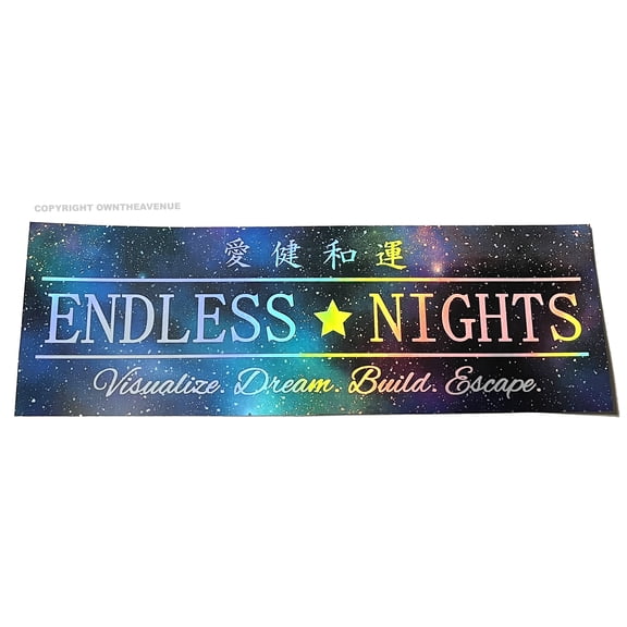 Endless Nights Kanji Galaxy Stars Box Silver Holographic Oil Slick Sticker Decal