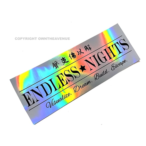 Endless Nights V01 Kanji Japanese Box Slap Silver Holographic Vinyl Sticker Decal