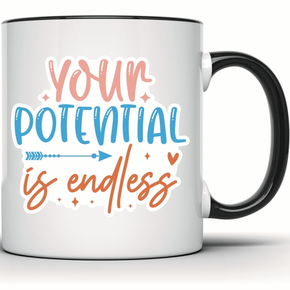 Endless Potential Motivational Coffee Mug - Inspirational Gift Idea - Positive Affirmation Mug for Her or Him - Arrow Design - 11 Ounce Black Rim Handle Novelty Coffee Cup - WMUG1294-BLK