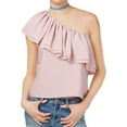 thumbnail image 1 of Endless Rose Womens Ruffle One Shoulder Blouse, Pink, X-Small, 1 of 2