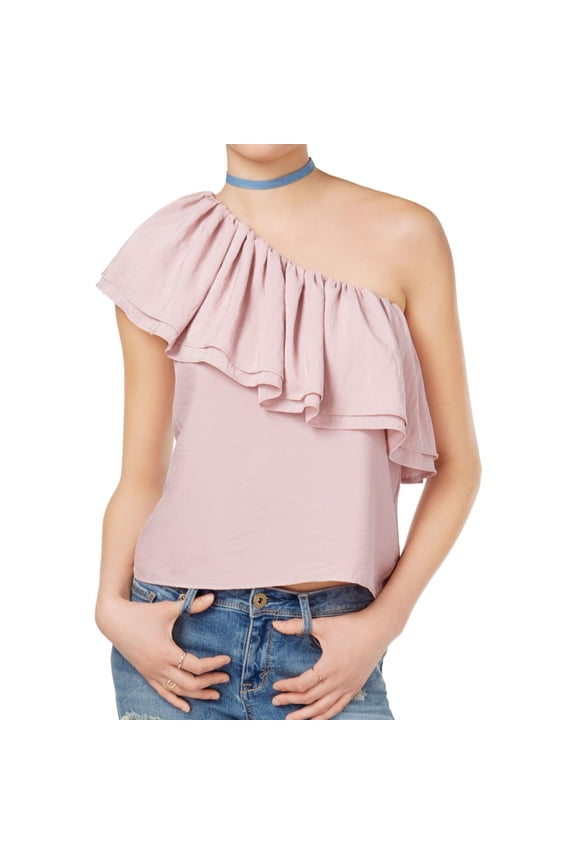 Womens Ruffle One Shoulder Blouse, Pink, X-Small
