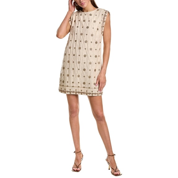 Endless Rose womens  Beaded Linen-Blend Mini Dress, s, Brown