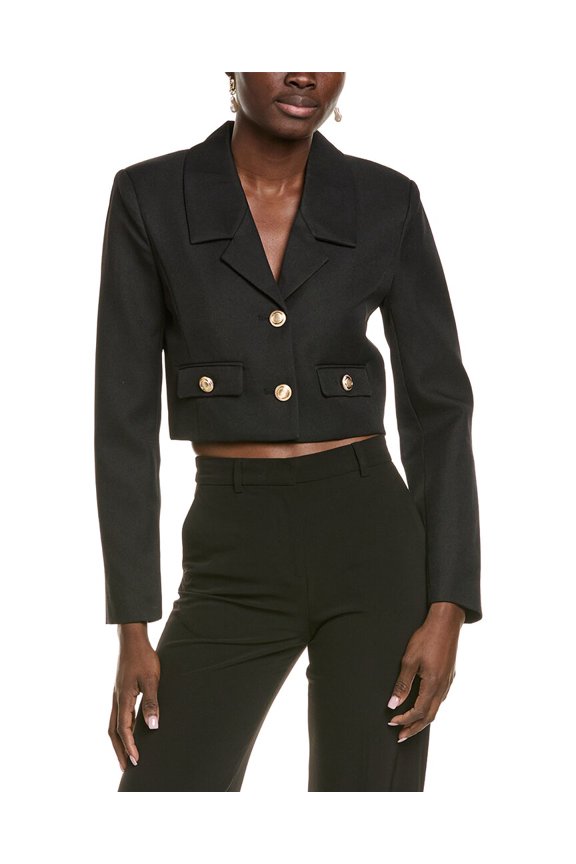 womens  Classic Short Buttoned Jacket, m, Black