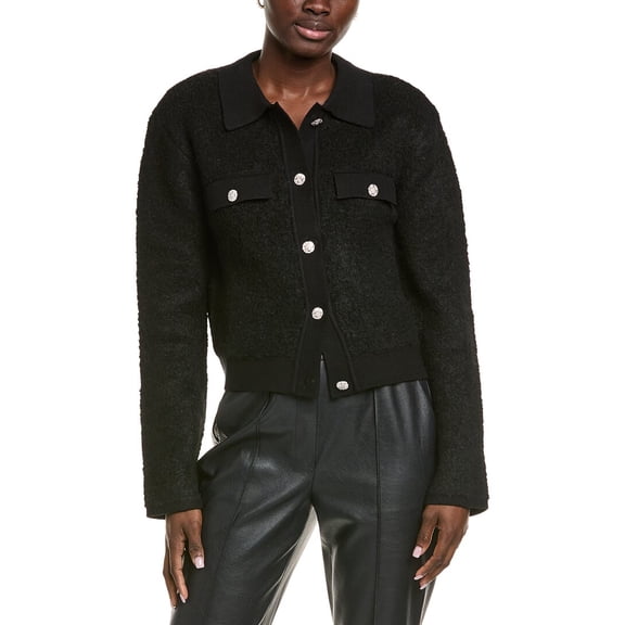Endless Rose womens Collared Button-Up Wool-Blend Jacket, l, Black