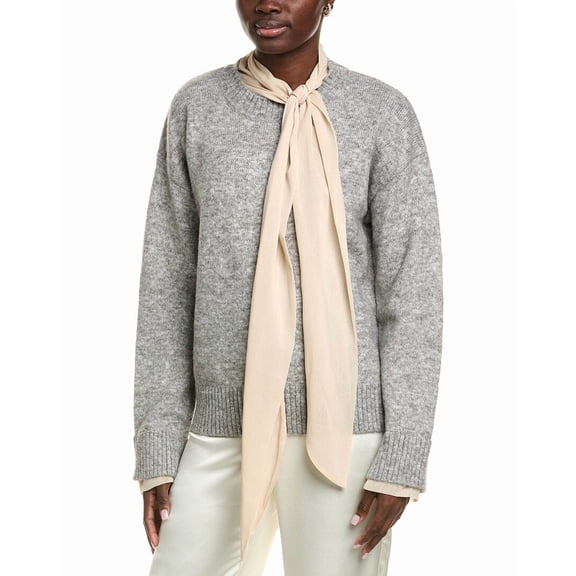 Endless Rose womens  Contrast Neck Tie Sweater, xs, Grey