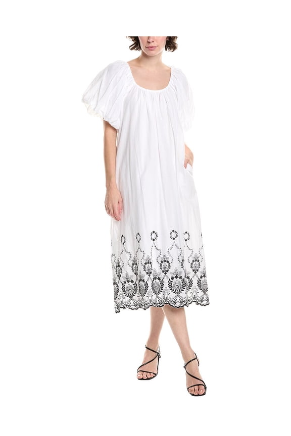 womens Embroidery Midi Dress, m, White