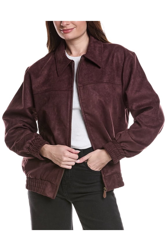 womens Faux Suede Work Jacket, xs, Red