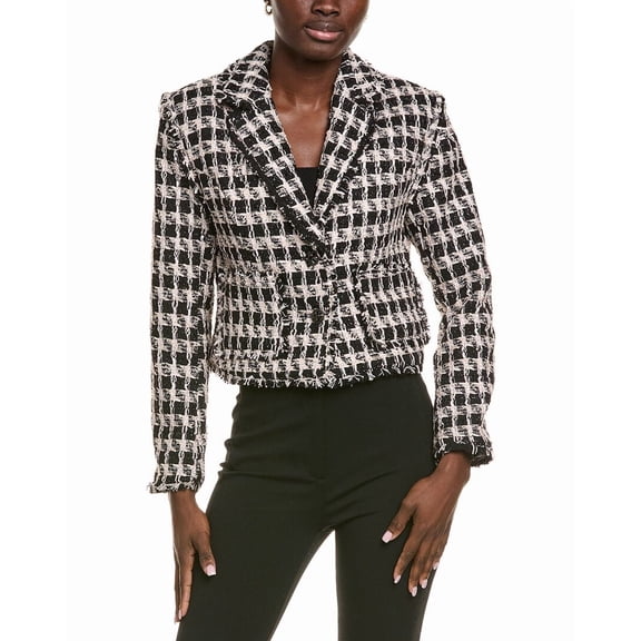 Endless Rose womens  Fringed Tweed Blazer, s, Black