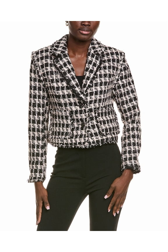 womens Fringed Tweed Blazer, xs, Black