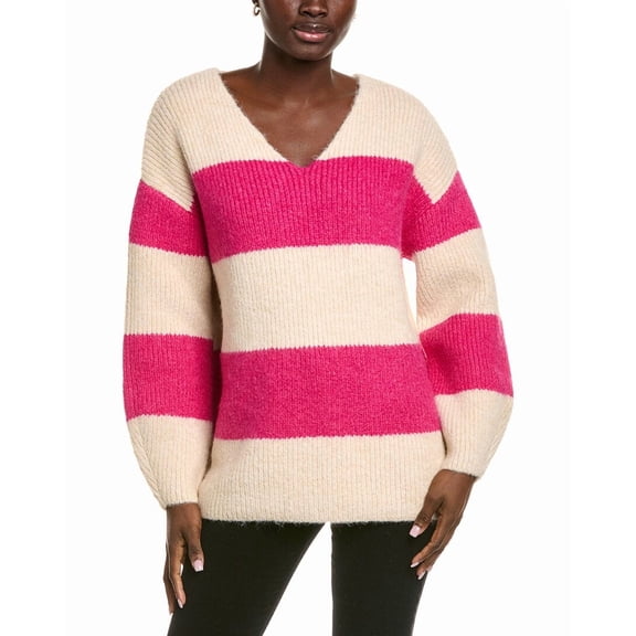 Endless Rose womens Fuzzy Striped Oversized Wool-Blend Sweater, xs, Beige