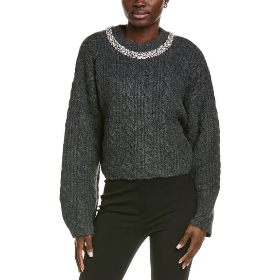 Endless Rose womens  Jewel Embroidered Fuzzy Cable Chunky Wool-Blend Sweater,