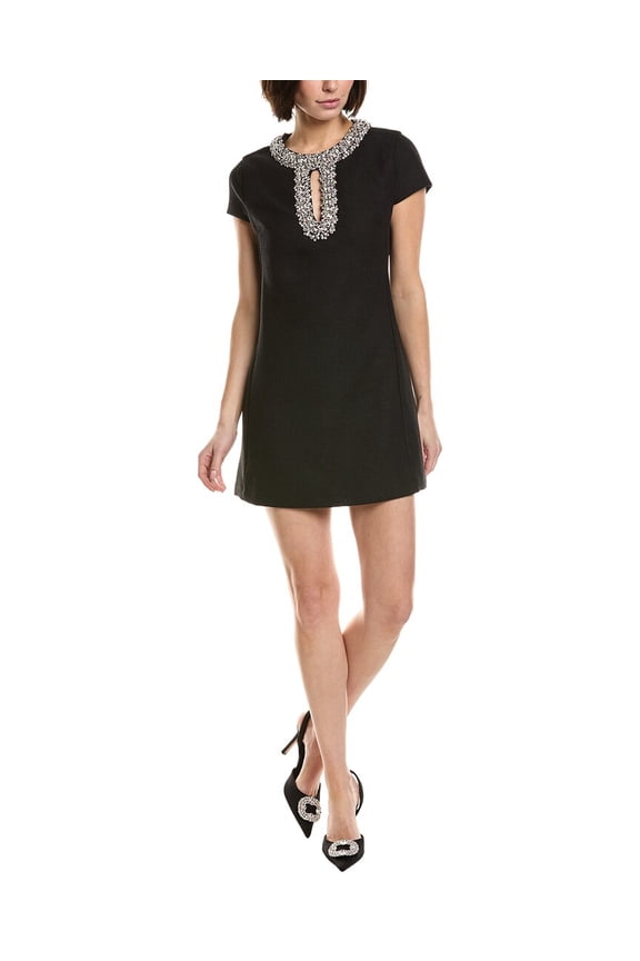 womens Jewel-Trim Mini Dress, s, Black